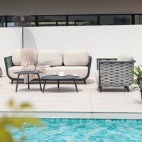 Ensemble de table et chaises pliantes en aluminium pour balcon extérieur, moderne, durable, 6 places, avec coussins, pour usage hôtelier