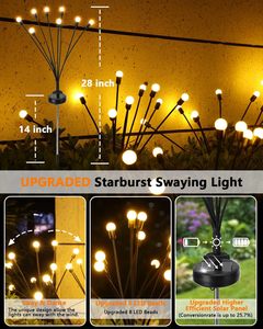 Lumière de voie solaire extérieure feu d'artifice étanche 6/8/10 têtes led lumière de jardin solaire alimentée par luciole lampe Starburst lumière solaire - Product Image 3