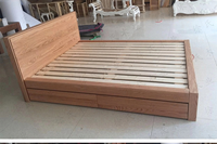 Lit plateforme moderne minimaliste en bois massif, grain noyer, taille King, sommier, mobilier de chambre