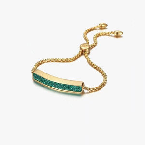 Brazalete de Cadena Ajustable de Acero Inoxidable Chapado en Oro con Barra de Cristal Verde para Mujer, Regalo para Fiesta - Product Image 1