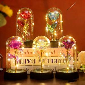 Cubierta de plástico y vidrio con lámina dorada, LED luminoso, flor eterna brillante, juguete, regalo de San Valentín, decoración creativa - Product Image 1