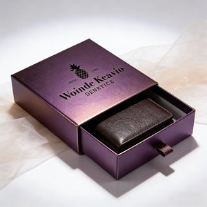 Boîte cadeau rigide avec lamination brillante personnalisée, style tiroir coulissant, poignée en ruban, pour électronique, portefeuille, ceinture, emballage cadeau de luxe - Product Image 1