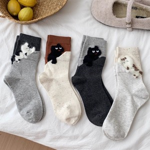 Women's Mid-Calf Socks Cartoon Kitten Fleece Thermo Sweat-Absorbing Autumn Winter Casual Socks - Product Image 3