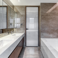 Porte battante en verre pour hôtel et appartement, prix usine, porte intérieure en verre dépoli 8 mm, charnière dissimulée, porte de salle de bain et toilettes