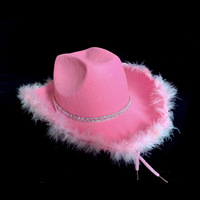 2022 nuovo cappello da Cowgirl rosa bianco con Boa di piume e ragazze adolescenti cappelli da cowboy per addio al nubilato festa in Costume per le donne giocano