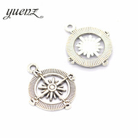YuenZ – pendentifs métalliques en forme de boussole, plaqués argent Antique, pour la fabrication de bijoux, bricolage artisanal, 26x22mm, H10
