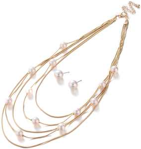SEPT Fancy Party Jewely Collier à breloques en perles multicouche plaqué or Colliers <span class=keywords><strong>de</strong></span> perles à longue chaîne sertis <span class=keywords><strong>de</strong></span> boucles d'oreilles Bijoux - Product Image 6