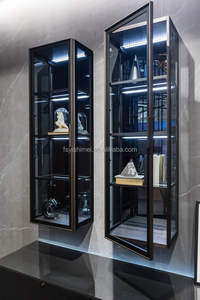 호텔 거실을위한 라이트 폴 시스템이있는 현대 미니멀리스트 럭셔리 모듈러 금속 알루미늄 프레임 벽걸이 형 쇼케이스 - Product Image 5