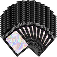 Petites pochettes noires refermables avec fermeture éclair pour le stockage alimentaire, sacs en aluminium holographique avec fenêtre 3 x 4,7 pouces