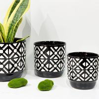 Set Pot Tanaman Keramik Geometris Hitam & Putih - Pot Tanaman Indoor Outdoor (Grosir)