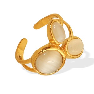 18K Gold Plated Stainless Steel <b>Cat</b> Eye Open <b>Ring</b> Natural Stone Claw Set Adjustable Women Jewelry for Party Gift - Product Image 5