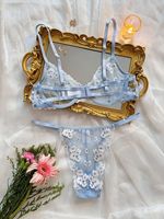 2024 nouveau français doux impression broderie maille Perspective confortable rassemblement Sexy Lingerie costume