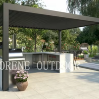 Dapur BBQ Balkon Patio Dengan Pergola Beratap Louvered