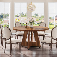 Table à manger ronde en bois moderne - Certifiée CE avec base géométrique sur piétement pour cuisine et salle à manger (4-6 places)