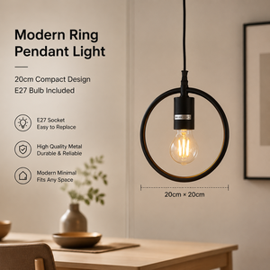 Lampe suspendue moderne en métal avec anneau, ampoule E27 incluse, pour salle à manger, chambre, cuisine, îlot, décoration intérieure, montage au plafond - Product Image 2