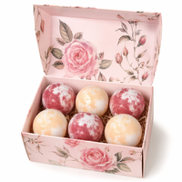 Set de 6 Bombas de Baño Efervescentes con Aroma a Rosas, Hechas a Mano, Botánicas, Hidratantes, Relajantes, Experiencia Aromática en el Baño, Marca Privada OEM