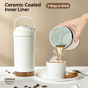 แก้วกาแฟเซรามิกเคลือบผิว 500 มล. สำหรับเดินทาง กระบอกน้ำสแตนเลสสุญญากาศสองชั้นเก็บความร้อน พร้อมหูหิ้ว ลดราคาพิเศษ - Product Image 5