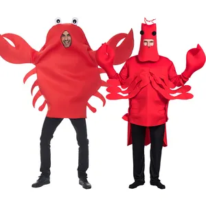 搞笑角色扮演动物服装万圣节蟹吉祥物角色扮演男女通用服装红虾男士表演连身衣