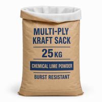 Sac kraft multi-couches 25 kg pour l'emballage de poudre de chaux chimique, conception anti-éclatement à ouverture supérieure