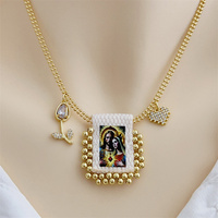 Collier pendentif combiné en tissu fait main avec portrait, plaqué cuivre or 18 carats et zircon, style rétro luxe léger, vente en gros