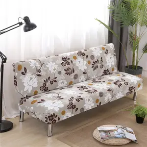 2022 Penawaran Menarik Penutup Tempat Tidur Sofa Futon Sarung Tangan Warna Solid Lipat Penuh Elastis Dicetak Armles Penutup Sofa Tunggal Ruang Tamu Furniture Meliputi