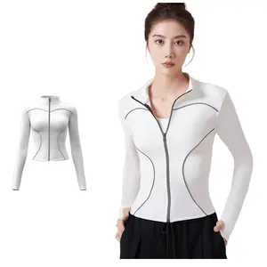 Yoga Suit Long Sleeved Top UV Resistant Slim Fit Jacket Fitness Exercise Reflective Strip Design For Safer Night Running
