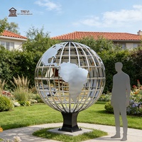 Statue de globe terrestre décorative TREVI de grande taille en métal, sculpture de sphère de carte du monde en acier inoxydable
