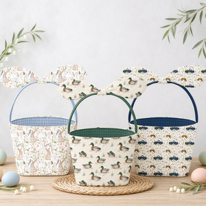 Panier de Pâques en toile pour tout-petits, imprimé <span class=keywords><strong>canard</strong></span>, seau en tissu personnalisé avec oreilles de lapin et nœud, pour la collecte des œufs de Pâques - Product Image 2
