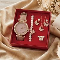 Ensemble cadeau de luxe pour femme : Montre à quartz, collier papillon, boucles d'oreilles et bracelet de perles – Idéal pour les célébrations