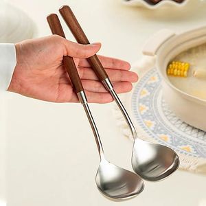 Cucharón de sopa de espátula de acero inoxidable vintage con <span class=keywords><strong>mango</strong></span> de madera de imitación de plástico, utensilio para cocinar y servir - Product Image 3