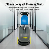 Mesin Pembersih Lantai Kompak 330mm, Baterai 24V, Tangki 15L, Cocok untuk Lorong Sempit, Kafe, Toko Retail