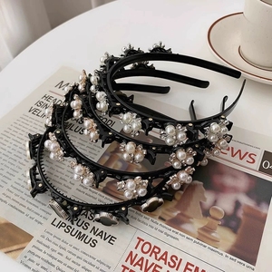 Bandeau pour cheveux avec clip pour femmes et enfants, style baroque, double couche, frange, perles, strass, <span class=keywords><strong>bricolage</strong></span>, tresseuse <span class=keywords><strong>de</strong></span> cheveux, bandeau pour maquillage - Product Image 4