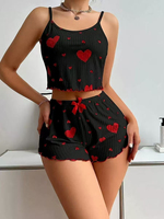 Ensemble de pyjama 2 pièces blanc pour femme, doux et respirant, débardeur et short décontracté, imprimé cœur, tailles S M L, pour la maison