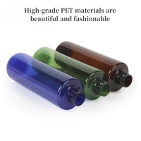 Vente en gros de flacons en plastique PET cylindriques de 150/200/250/300/500 ml, vert, bleu, transparent, blanc, marron, pour l'emballage de toner cosmétique, d'huile corporelle