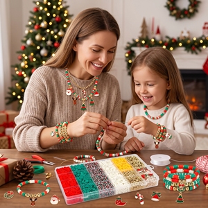 Kit de Arcilla Polimérica Navideña de 2900 Piezas, Cuentas Redondas Heishi, Juego de Colgantes con Letras para Hacer Pulseras y Joyería Navideña - Product Image 4