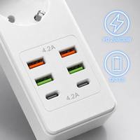 Regleta de alimentación al por mayor con logotipo personalizado, estándar europeo Schuko, de cobre y ABS, 10A, 3 tomas, cable de extensión, 4 USB, 2 USB C PD de carga rápida y protección contra sobretensiones.