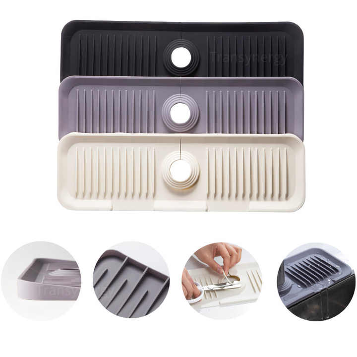 Faucet Draining Pad Narrow Sink Splash Guard Mat for Washbasin Water Catcher - Grey