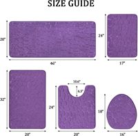 Ensemble de tapis de salle de bain modernes rayés de haute qualité, absorbants et antidérapants, tapis de bain en mousse à mémoire de forme, 5 pièces, violet