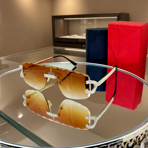 <b>Rimless</b> Shield <b>Sunglasses</b> With Crystal Accents Gradient Lenses Unisex Adult Style 100% UV Protection Box Packing - Product Image 2