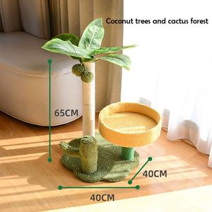 Arbre à chat pour chats d'intérieur 2 en 1 avec poteau à gratter en sisal, condo en peluche, trou pour souris, hamac, perchoir, jouet à balle pour petits animaux - Product Image 3