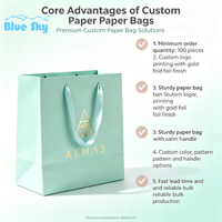 Sacs shopping en papier PPWR élégants et personnalisés OEM/ODM, couleur verte, avec logo en feuille d'or, sacs shopping en papier haut de gamme pour la vente au détail de vêtements