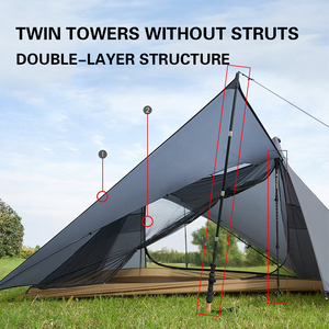 Carpa Ultraligera para 2 Personas, Sin Postes, con Soporte para Bastones de Trekking, Nailon 15D, Impermeable, Resistente al Viento, para Excursionismo, Senderismo y Viajes - Product Image 2