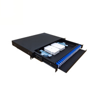 Panel Patch Fiber Optik FCJ Dengan Rel Rak 19 Inci 24 48 96 Port ODF Panel Patch Fiber