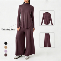 Ensemble de yoga et de sport modeste pour femme, extensible, à manches longues, col montant, coupe large, Dry Fit, avec trous pour les pouces et cordon de serrage, pantalon de survêtement et de détente