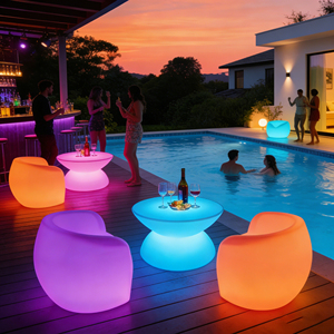 Set Moderno di Tavolo <span class=keywords><strong>e</strong></span> Sedie da <span class=keywords><strong>Bar</strong></span> in Plastica con Illuminazione LED a 16 Colori Variabili, Impermeabile IP60/IP65 per Uso Domestico <span class=keywords><strong>e</strong></span> Alberghiero - Product Image 2