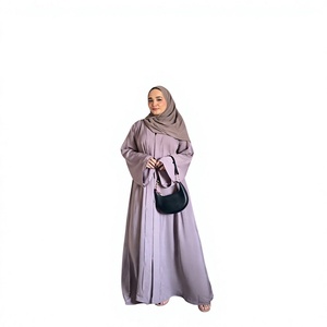 Abaya longue en polyester respirant et léger, à col en V, ornée de perles et de sequins, idéale pour l'Aïd et le Ramadan, à porter au quotidien. - Product Image 1