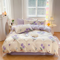 Parure de lit 4 pièces 100 % coton tissé, rayures réversibles, housse de couette, drap et taies d'oreiller, respirante, durable, pour dortoir et maison, vente en gros
