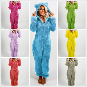 2022 Plus Size Winter Hooded Cute Sleepwear <strong>One</strong> Piece Plush Warm Velour Pajamas Fuzzy Elastic Waist Lounge Wear Women - Product Image 5