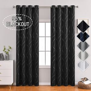 95% Blackout <strong>Curtains</strong> with Grommets, 5 Colors Wavy <strong>Line</strong> Pattern <strong>Thermal</strong> Insulated Room Darkening Window Drapes for Living Room - Product Image 1