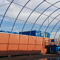 Abri pour conteneur maritime 40x40 pieds, résistant au vent et aux charges de neige, dôme monté sur conteneur pour atelier extérieur et stockage de marchandises